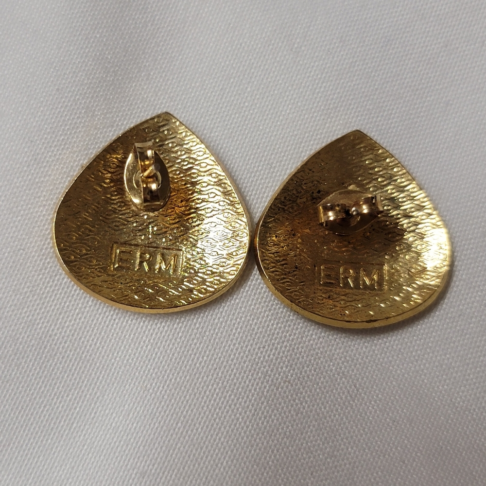 Vintage Genuine Cloisonne Earrings Water Lily Lotus Flower Gold Filled - Picture 5 of 6